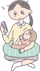 授乳中の疲れたお母さん