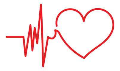 Red heart icon with heartbeat sign. Vector illustration. white background, eps 10