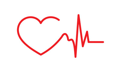 Red heart icon with heartbeat sign. Vector illustration. white background, eps 10
