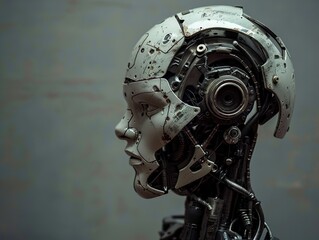 Fototapeta premium Futuristic Robot Head: A Close-Up Look at Artificial Intelligence