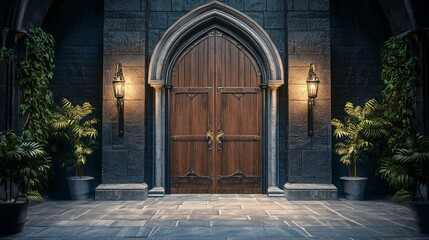 Fototapeta premium Rustic Wooden Door with Iron Fixtures