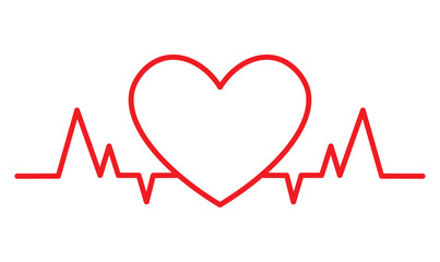 Red heart icon with heartbeat sign. Vector illustration. white background, eps 10