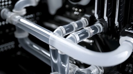 Obraz premium Sleek Liquid Cooling Pipes in High-Tech Computer System
