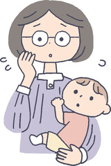 不安な表情の女性と赤ちゃん