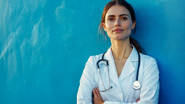 of professional medical worker lady look empty space think white coat Video