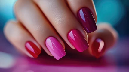 Wandcirkels Nagelstudio Elegant manicure application with a focus on polished nails A woman in a salon is seen applying nail varnish Close up of vibrant nail colors  © Giovanni