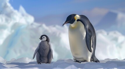 Obraz premium Emperor Penguin and Chick in Antarctica