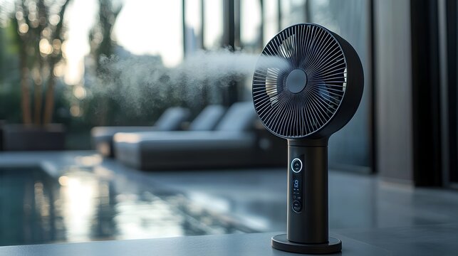 Sleek Black Portable Cooling Fan with Misting Function for Personal Climate Control