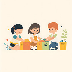 Obraz premium Innovative Recycling Activities in Different Locations: Engaging Scenes of Volunteers, Teens, and Children Participating in Eco-Friendly Efforts Across Parks, Beaches, Schools, and Festivals