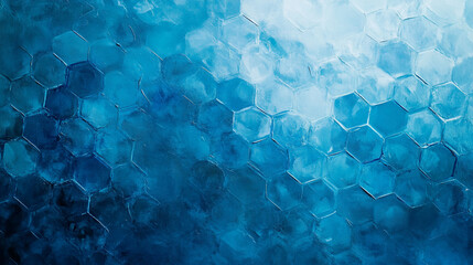Abstract blue hexagonal pattern with a textured surface ideal for background design