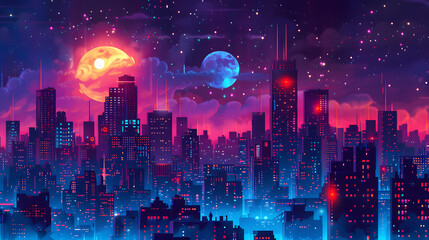 Obraz premium Nighttime cyberpunk city illustration