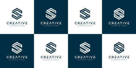 set of Initial letter S hexagon Logo design vector