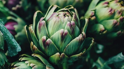 Close up of fresh raw artichokes