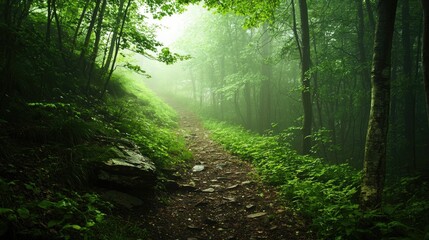 Obraz premium Hiking In The Green Forest