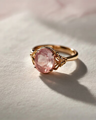 A radiant Pink quartz sits at the heart of this elegant gold ring.