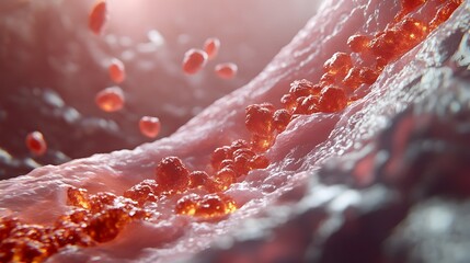 Rendering of Red and White Cells Traveling Through Artery with Detailed Medical Focus