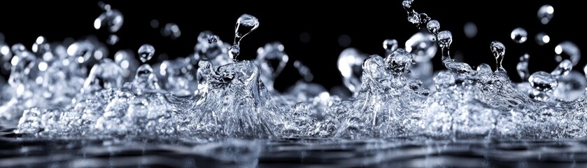 Water Splash Abstract Background    Close Up of Water Droplets and Splashes with Black Background