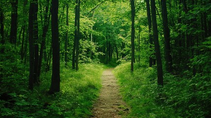 Obraz premium Hiking In The Green Forest