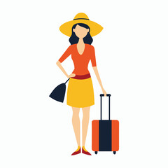vector women in summer clothes with travel bag