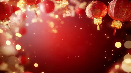 A vibrant, festive background featuring red lanterns and glowing lights, perfect for celebrating cultural events and festive occasions.