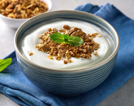 a bowl of fresh yogurt with granol