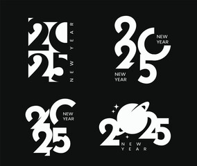 Happy new year 2025 template design, Set of happy new year greeting text designs christmas banner poster festive greeting card or.