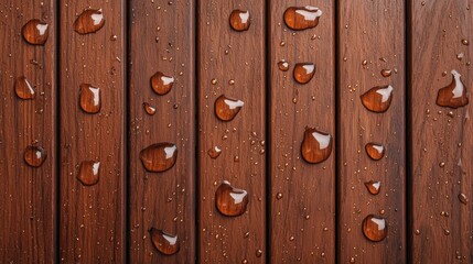 Obraz premium Wooden surface with water droplets, showcasing natural texture and reflections.