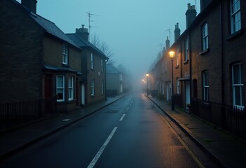 Fototapeta premium Fog and Shadows: Unraveling the Thrilling Secrets of a Northern UK Town 