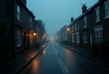 Obraz premium Mysterious Foggy Streets: A Thrilling Evening in a Northern UK Town 