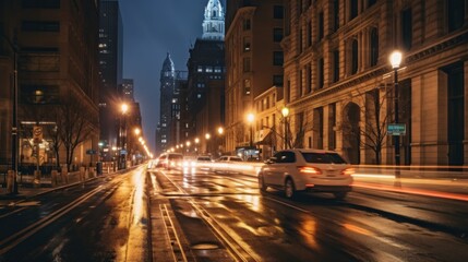 Cityscape at Night with Traffic Lights