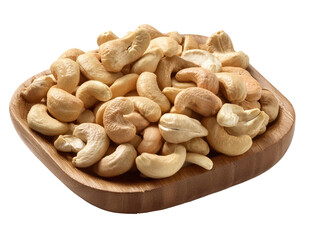 Fototapeta premium Cashew nuts in a wooden bowl, white isolated background.