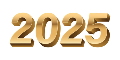 golden 2025 text for new year. 2025 number 3d design for poster, banner, website, calendar design element. transparent png and vector illustration.