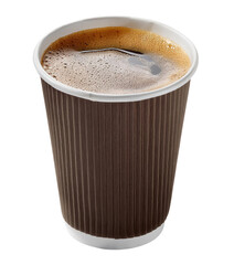 Hot coffee in a disposable paper cup on white isolate background.