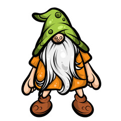 Gnome images, cute, bright colors On the white background Is a cute cartoon vector image