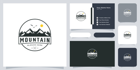 mountain with sun light logo design and business card