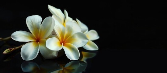 White And Yellow Frangipani Flower Local Flora Of Asia Arrangement On Background Black