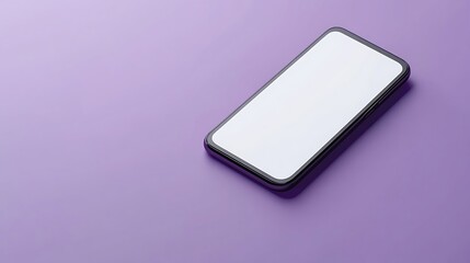 A black smartphone with a blank white screen, sitting on a purple surface.