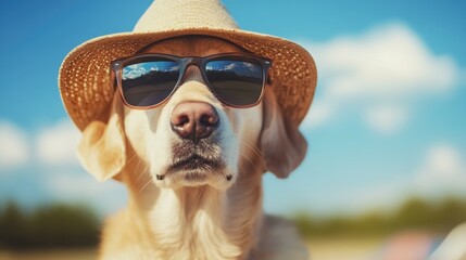 Summer vibes with a dog sporting a hat and sunglasses capturing the essence of adventure and vacation planning