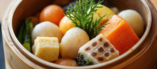 Oden Japanese Hotchpotch Vegetables Fish Dumplings And Various