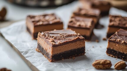 Peanut Butter Cheesecake Bars in a bright airy kitchen setting Food photography capturing delicious treats