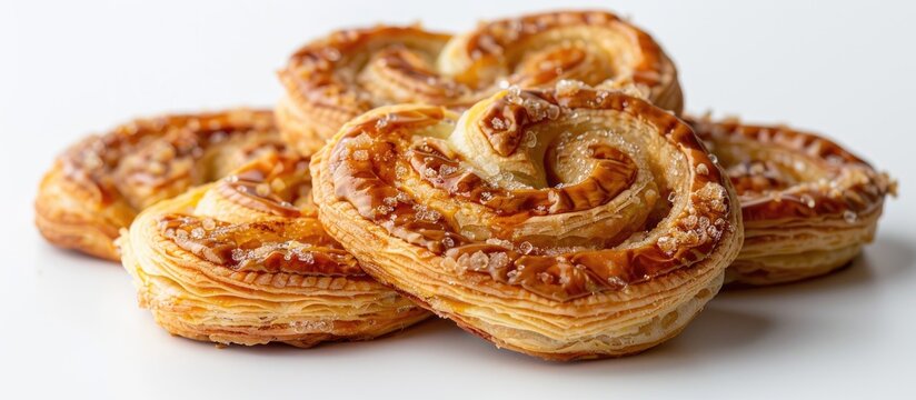 Puff Pastry Cookies Palmier Or Elephant Ears Caramelized And Crunchy Pastry White Background