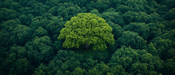 Naklejka premium Aerial View of a Single Tree in a Forest.