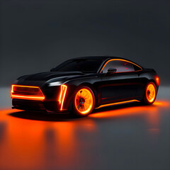 Naklejka premium modern black car with striking orange glowing lights ideal for eye catching social media advertising