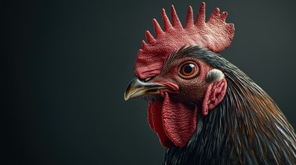 Close up of a rooster on a blank background ideal for design purposes The bird s details and colors stand out providing a vibrant element for creative projects