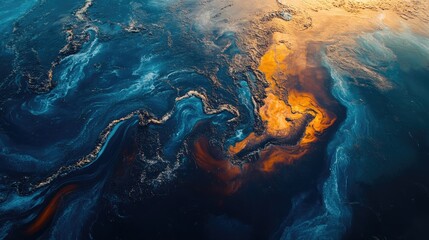 Obraz premium A large oil slick spreads across the ocean surface serving as a somber reminder of the severe environmental harm caused by toxic chemical spills