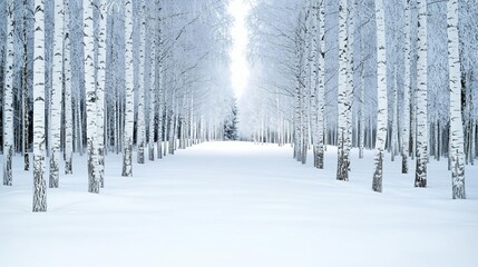 Snowy meadow surrounded by tall, frosted trees, the ground covered in a soft blanket of snow, peaceful winter morning Snowy meadow, calm nature