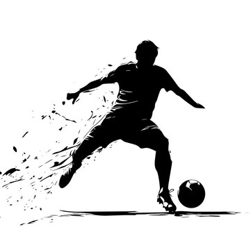 recommend clip art: Football player kicking ball, isolated vector silhouette. Soccer logo