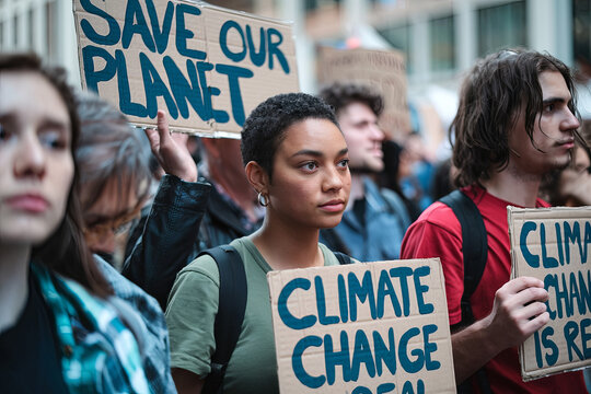 Group of Gen Z activists holding signs at a peaceful protest