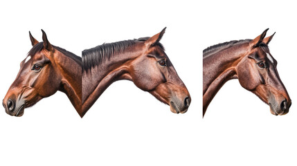 Fototapeta premium Horse Face Close-ups on Transparent Background Generative AI