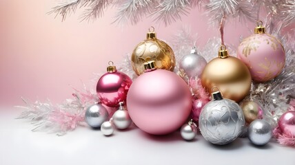 Fototapeta premium Red and silver, red and blue, red and white beaded Christmas ornaments, perfect for holiday celebrations